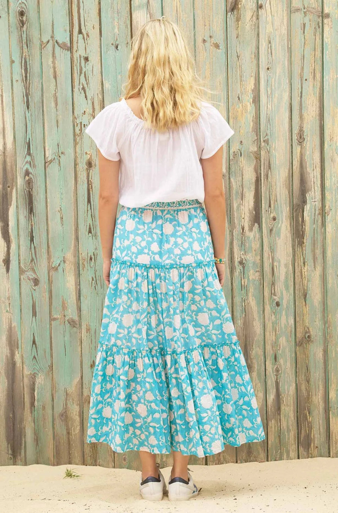 Becks Skirt by Aspiga Bea Cotton Maxi Skirt Aspiga Large Ornate Flower Turquiose 