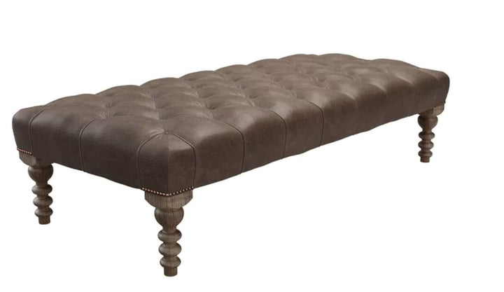 British made Custom Furniture British made custom furniture Wild Atlantique Walnut Leather Ottoman with Oak Legs 