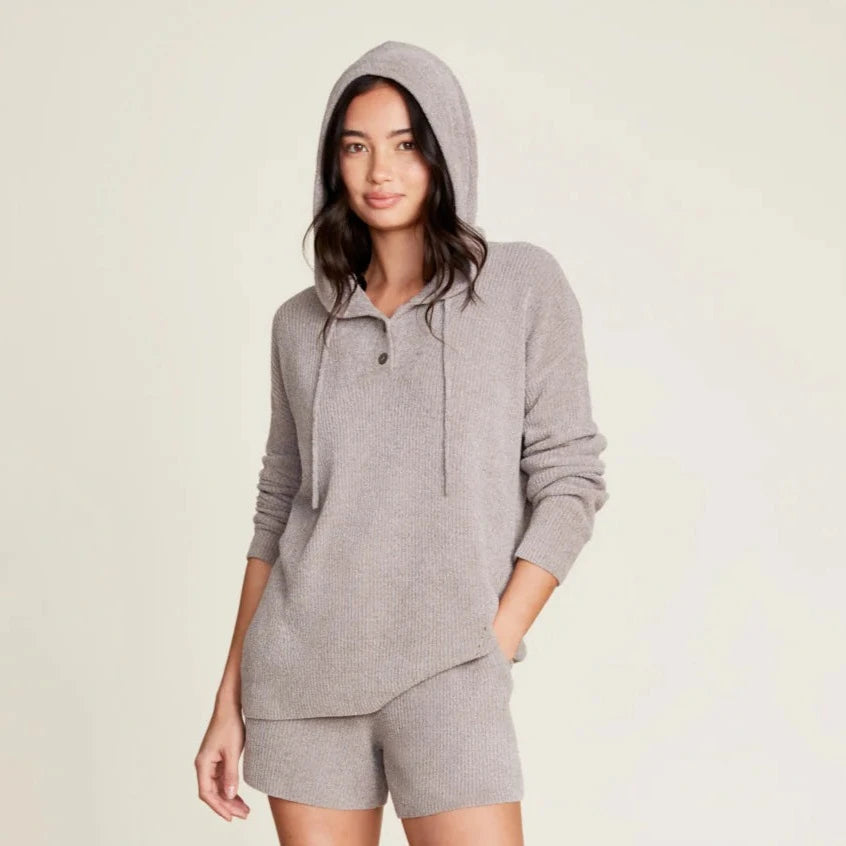 Cozy Chic Ultra Lite Ribbed Henley Hoodie CozyChic Ultra Lite Ribbed Henley Hoodie Barefoot Dreams Beach Rock Small 