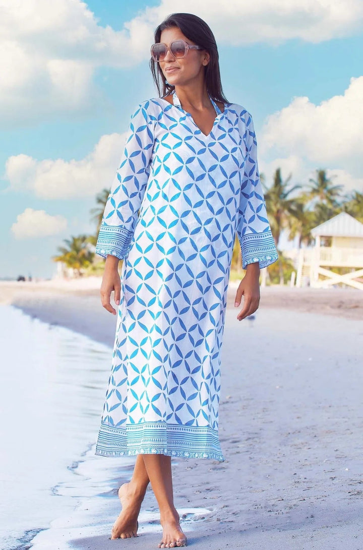 Guadalupe Tunics by Aspiga Guadalupe Tunic Aspiga Large Shibori White/Blue Maxi Length