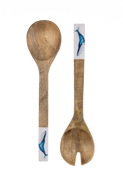 Mango Wood Whale Tray, Bowl & Servers Wooden Whale Range Shoeless Joe Blue Whale Salad Servers 