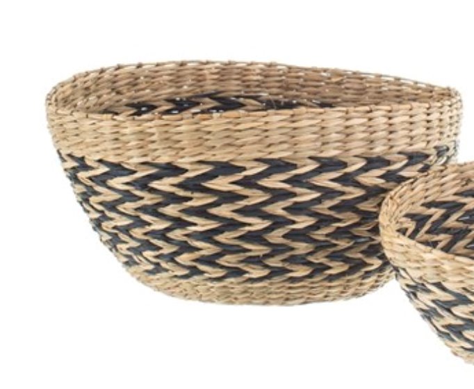 Seagrass Baskets Seagrass Basket with handles Sass & Belle Seagrass Bread Basket Medium Black Chevron 