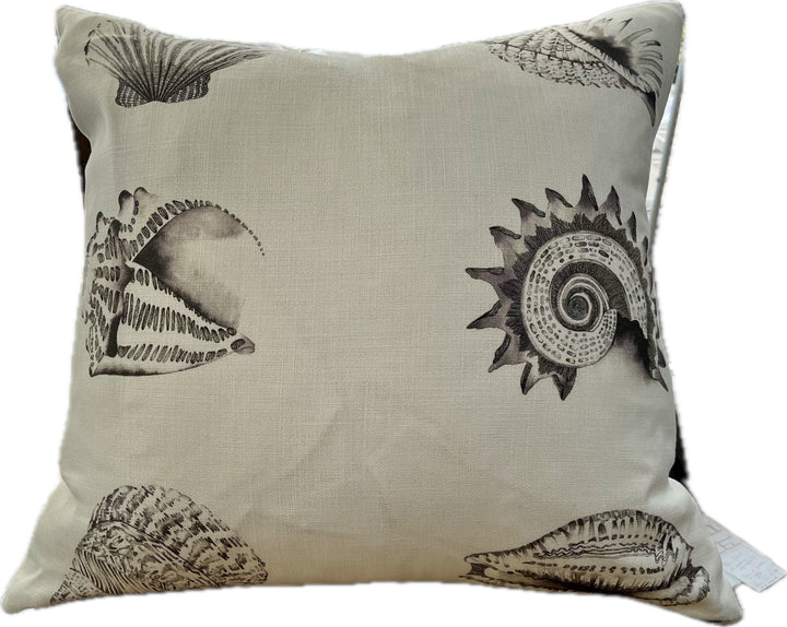 Wild Atlantique Custom Cushions Wild Atlantique Custom Coastal Cushion Cover Wild Atlantique Cream Linen with Taupe Shells 65x65c without inserts 