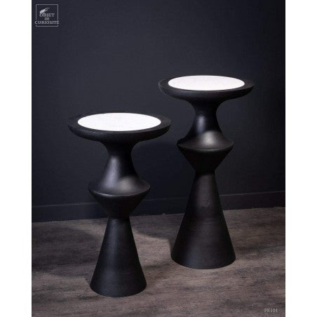 Black Side Table with Marble Inlay Black Side Table with Marble Inlay Object d'Curiosite 