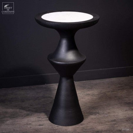 Black Side Table with Marble Inlay Black Side Table with Marble Inlay Object d'Curiosite 