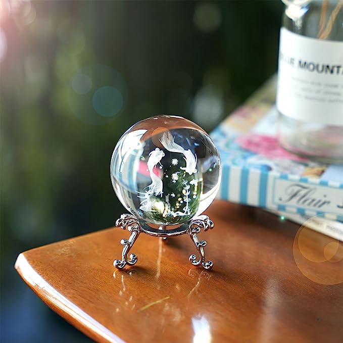 Crystal Glass Sphere on Stand 3D Crystal Glass Paperweight Wild Atlantique 