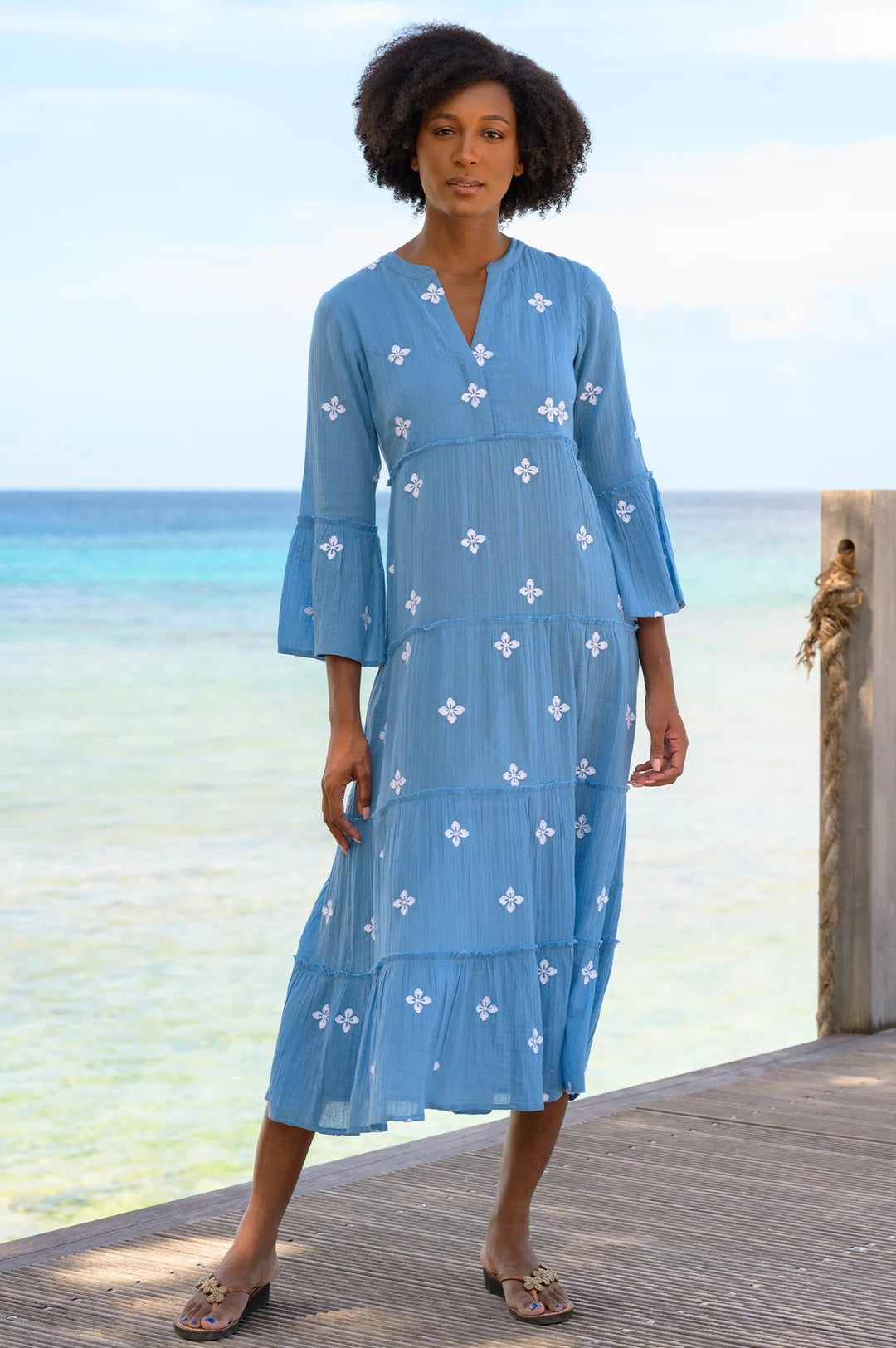 Florence Organic Cotton Midi Dress by Aspiga Florence Midi Cotton Dress Aspiga XSmall Marina Blue & White 