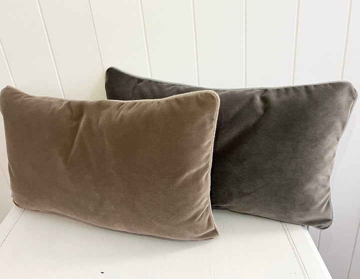 French Cushions French Linen Cushions Home Spirit Newlin Light Gray & Pebble Velvet 30x50cm 