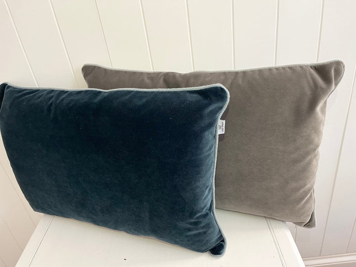 French Cushions French Linen Cushions Home Spirit Newlin Light Gray & Pebble Velvet 40x60cm 