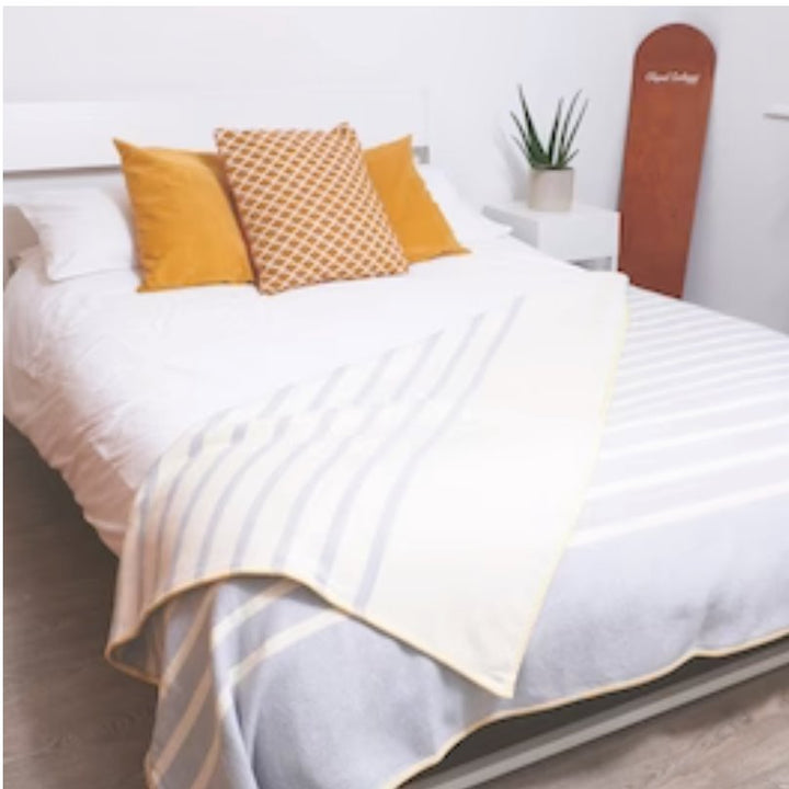 Grey Stripe & Yellow Stitch Eco Blanket Sunset Stripe recycled Blanket Atlantic Blankets 160 x 200 cm 