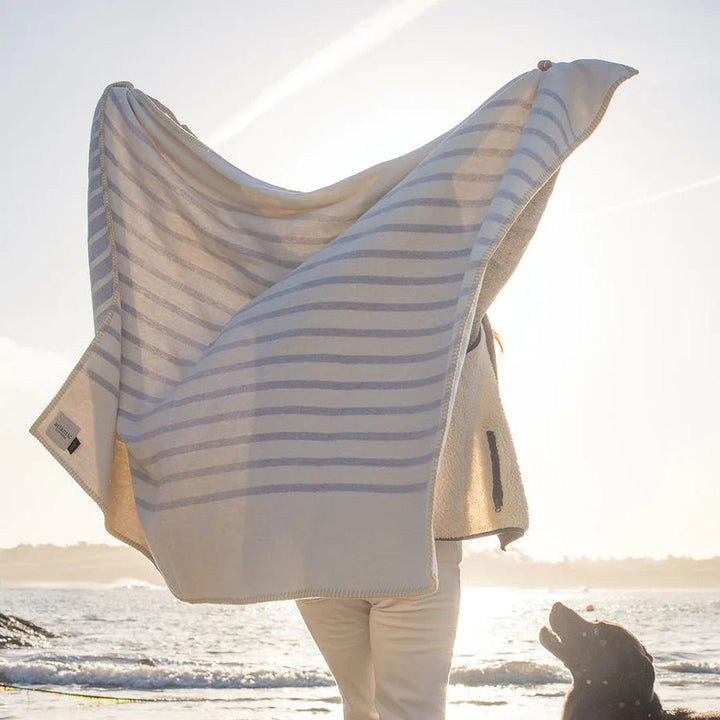 Grey Stripe & Yellow Stitch Eco Blanket Sunset Stripe recycled Blanket Atlantic Blankets 