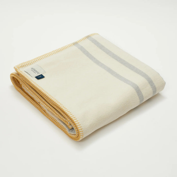 Grey Stripe & Yellow Stitch Eco Blanket Sunset Stripe recycled Blanket Atlantic Blankets 