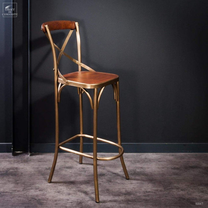 Iron and Leather Bistro Chair Iron and Leather Dining Chair Object d'Curiosite Bar Bistrot Chair 