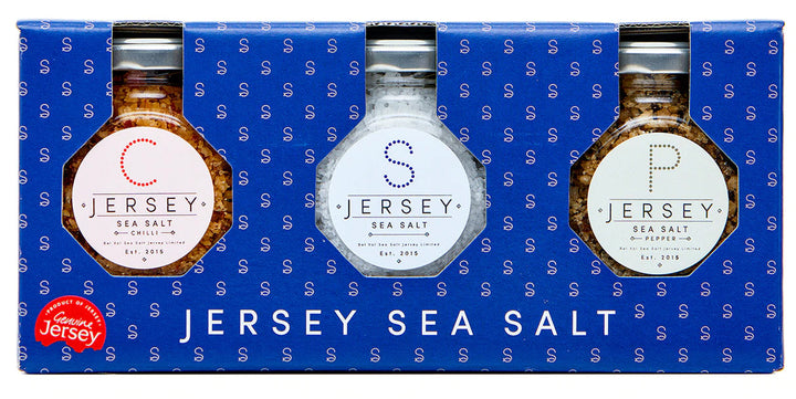 Jersey Sea Salt Premium Chrystal by Jersey Sea Salt Jersey Sea Salt Bundle 300g (Original & Black Pepper & Chilli) Jersey Sea Sale Premium Chrystals 