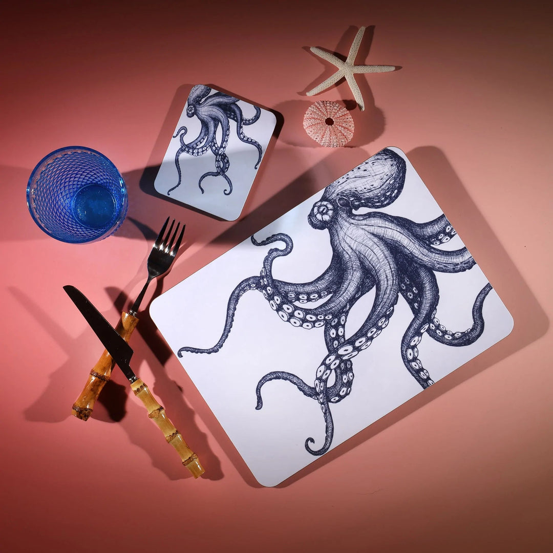 Maritime Placemats & Coasters Maritime Placemats & Coasters Cream Cornwall Blue & White Octopus Placemat 