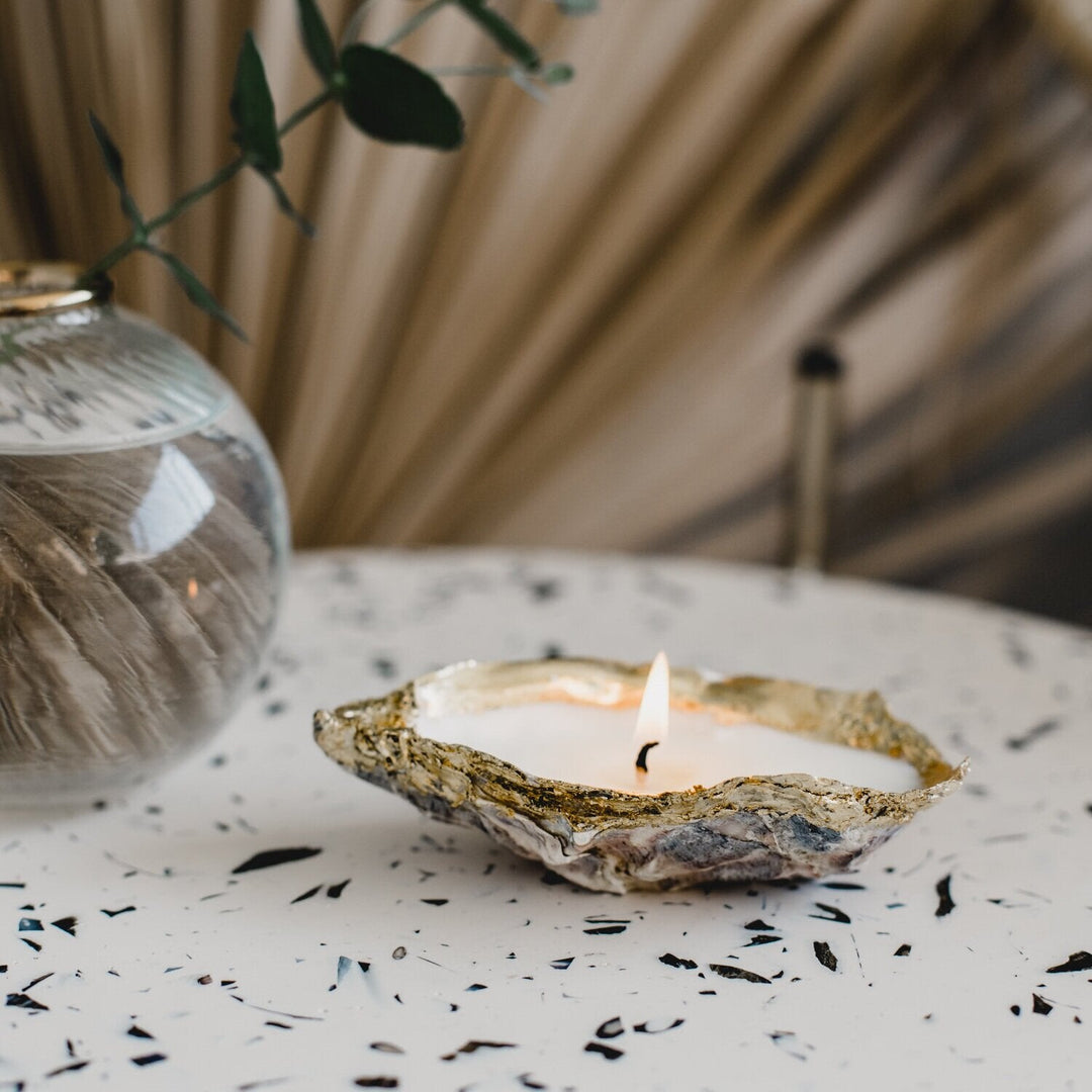 Oyster Shell with Gold Candle Oyster Shell with Gold Candle Badger & Birch 