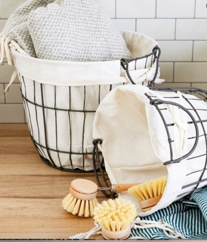 Round Wire Storage Baskets with Liners Round Wire Baskets with White Liners Sass & Belle 