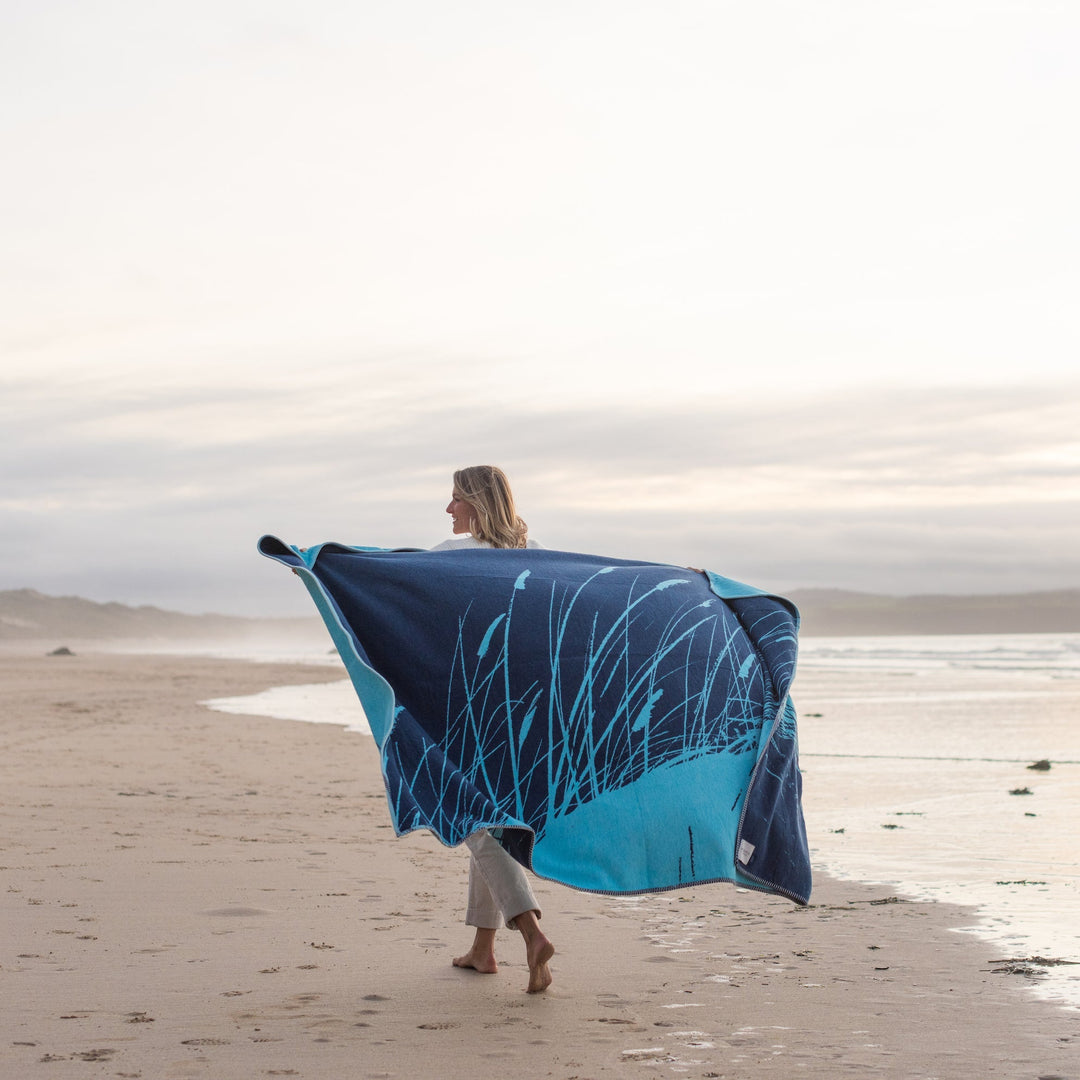 Seagrass Recycled Cotton Blanket Seagrass recycled Blanket Atlantic Blankets 160 x 110 cm Blue 