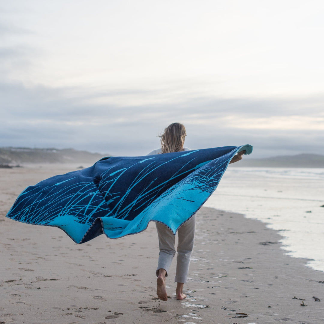 Seagrass Recycled Cotton Blanket Seagrass recycled Blanket Atlantic Blankets 160 x 200 cm Blue 