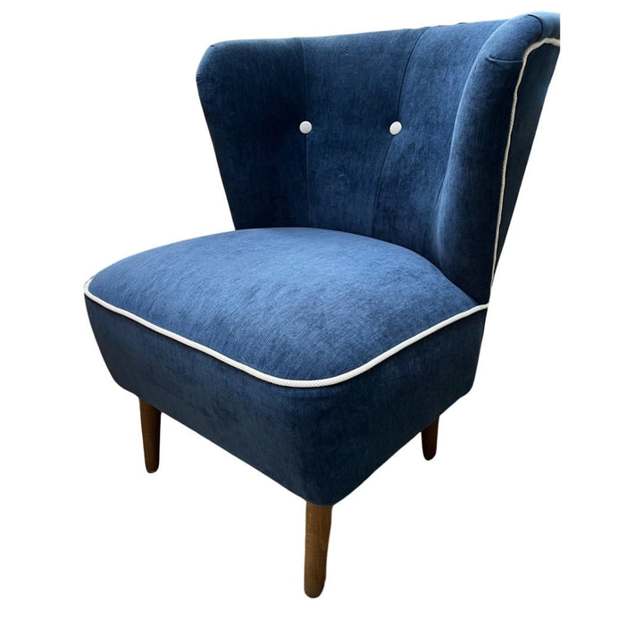 The Cocktail Chair Iggy Armchair Sofa.com 65w x 77h x 74d Portland Blue Chair With Coastal Buttons & Welt 