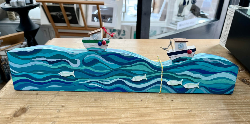 Willow Rose Wave & Boat Art Willow Rose Wood Art Willow Rose Wave and Boats 42 x 13 x 5 cm 